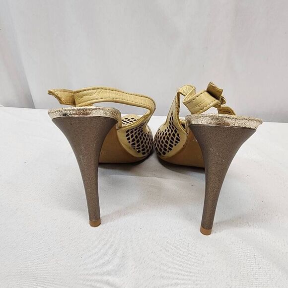 Poppy Size 5.5 Women's Leather Vintage Perforated Slingback Pointed Toe Pump Hee - Picture 4 of 11